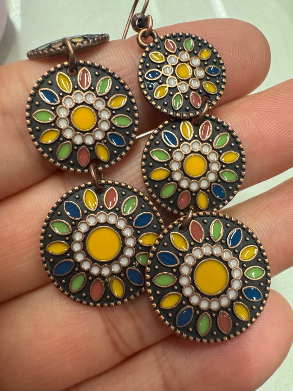 Multi-Color Floral Drop Earrings - Yellow Center - Picture 5 of 6